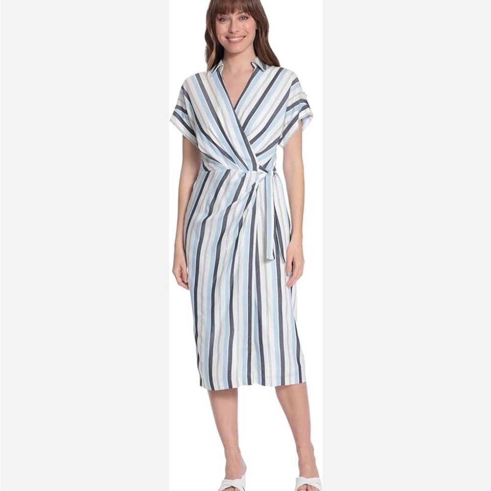 London times 12P stripe blue white rap, dress pin NWT summer career business